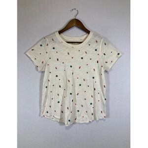 Old Navy Graphic T-Shirt Womens Medium Cream Peace Sign Earth Heart Slub Cotton